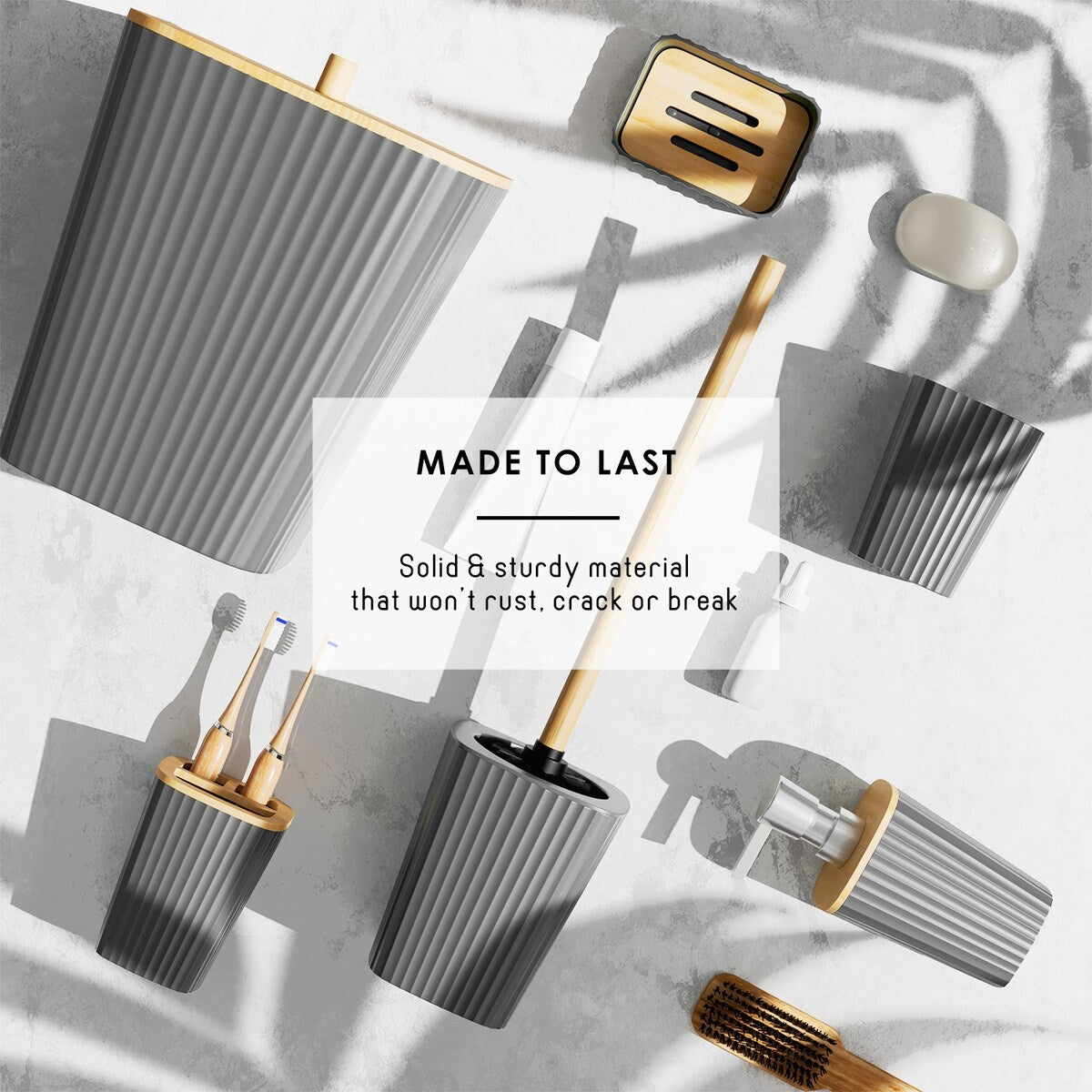 Set di accessori da bagno in bambù Clara Clark con tenda da doccia, scopino per WC, cestino e dispenser di sapone