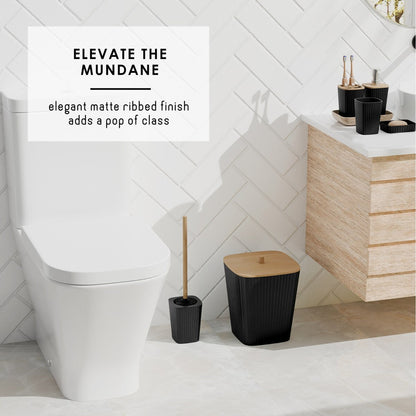 Set di accessori da bagno in bambù Clara Clark con tenda da doccia, scopino per WC, cestino e dispenser di sapone