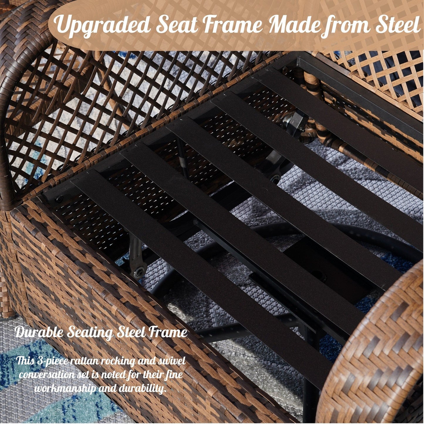 Set di 3 sedie a dondolo girevoli in rattan e vimini Clarese per esterni di Havenside Home