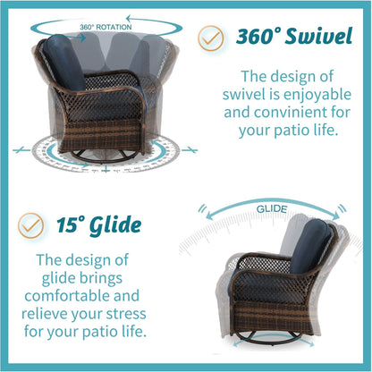 Set di 3 sedie a dondolo girevoli in rattan e vimini Clarese per esterni di Havenside Home