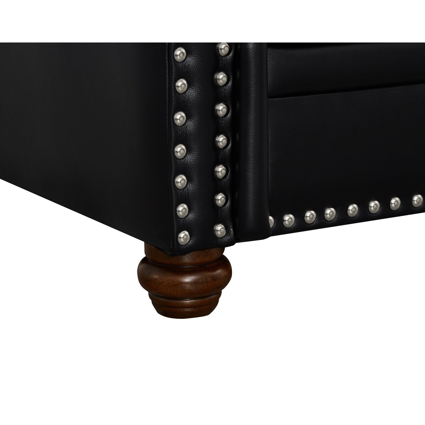 Divano classico 83 a 3 posti rivestito in pelle PU con contenitore inferiore e decorazione a borchie