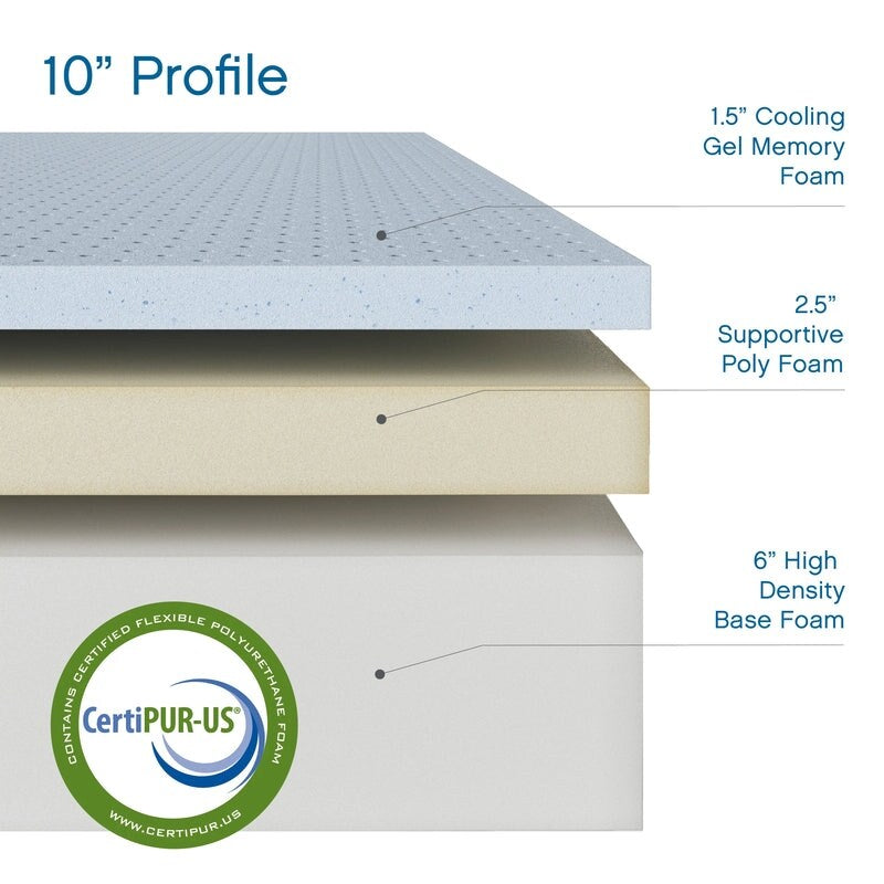 Materasso in memory foam ventilato Cool Gel Classic Brands da 10 pollici, certificato CertiPUR USA, materasso in una scatola, singolo