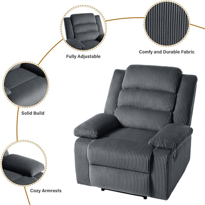 Poltrona reclinabile manuale classica con schienale a spinta e imbottitura in velluto a coste