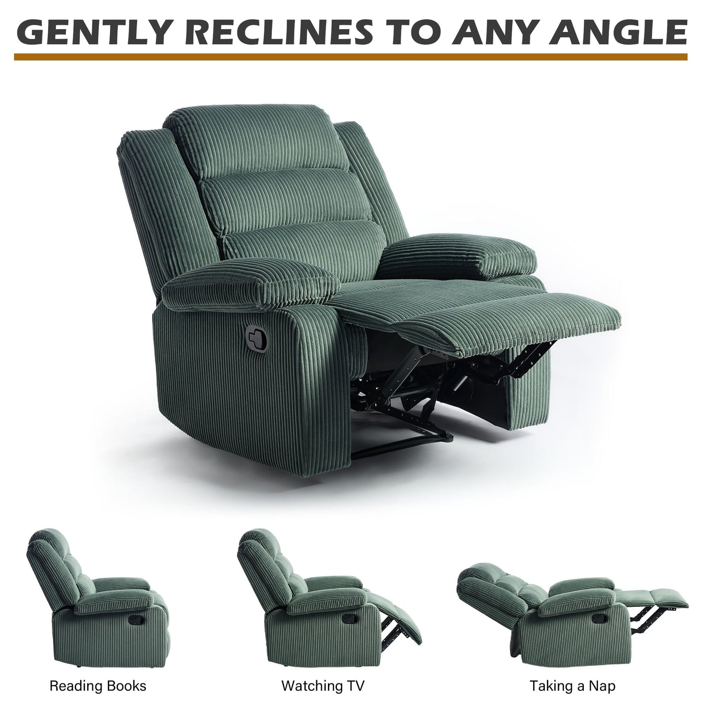 Poltrona reclinabile manuale classica con schienale a spinta e imbottitura in velluto a coste