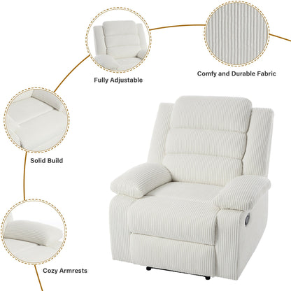 Poltrona reclinabile manuale classica con schienale a spinta e imbottitura in velluto a coste