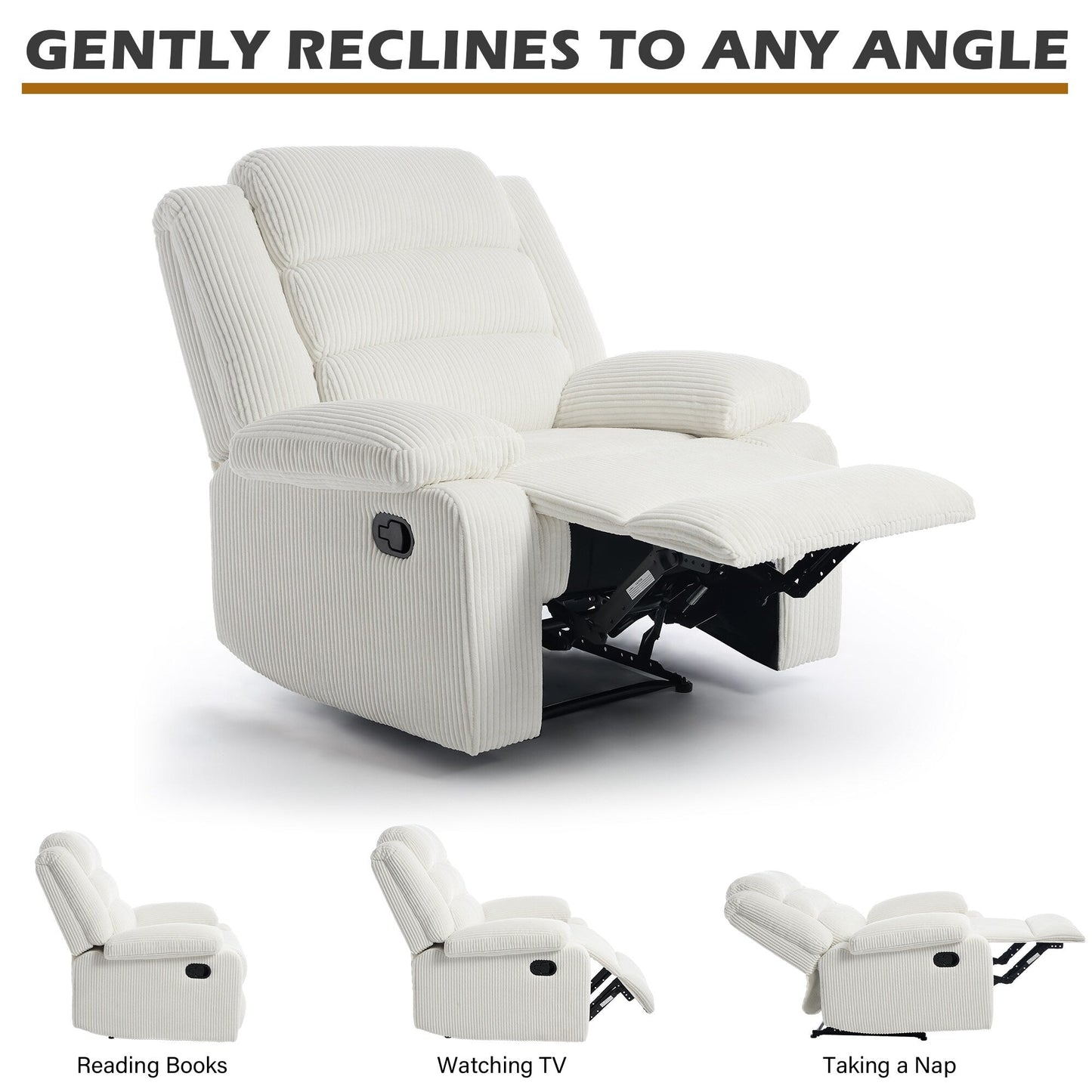 Poltrona reclinabile manuale classica con schienale a spinta e imbottitura in velluto a coste