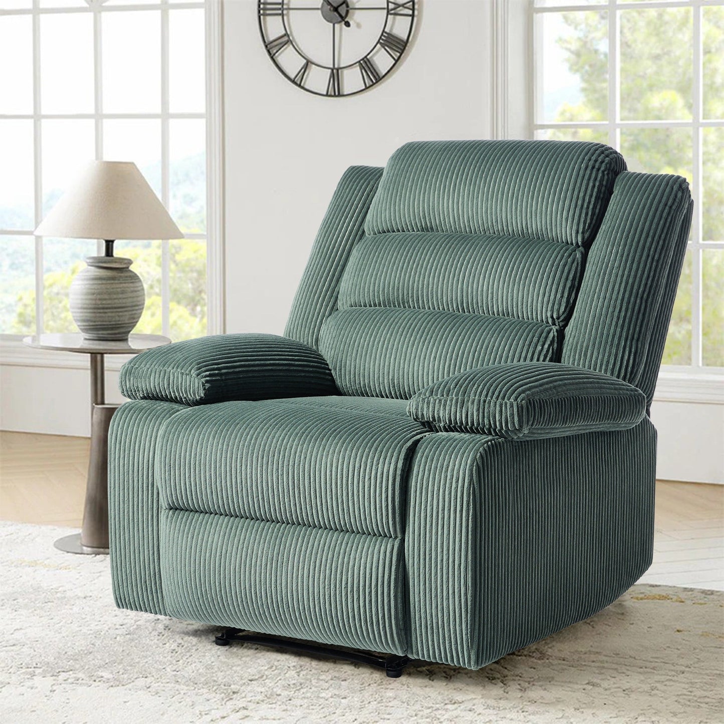 Poltrona reclinabile manuale classica con schienale a spinta e imbottitura in velluto a coste