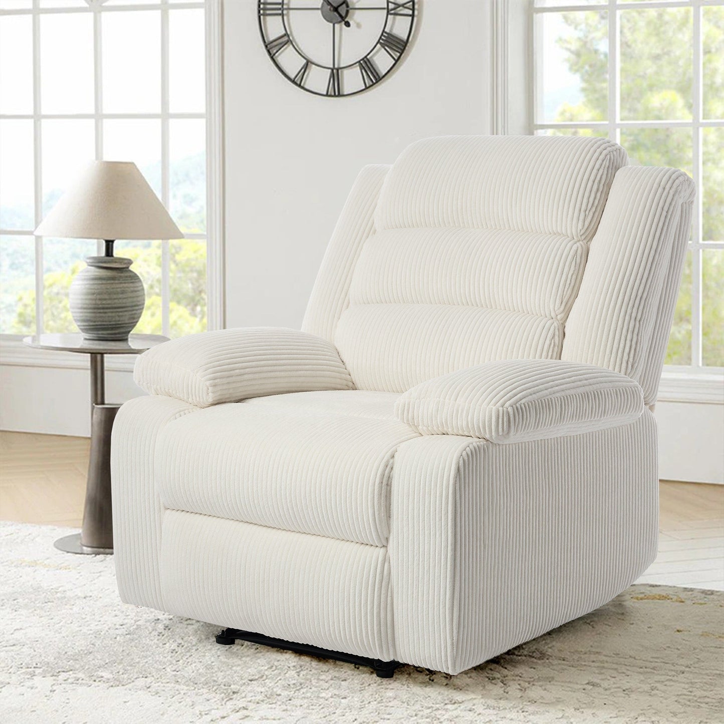 Poltrona reclinabile manuale classica con schienale a spinta e imbottitura in velluto a coste