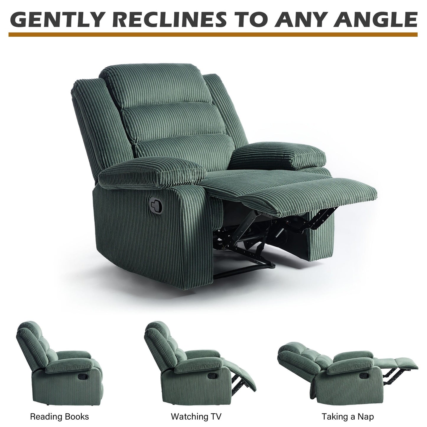 Poltrona reclinabile manuale classica con schienale a spinta e rivestimento in velluto a coste (set da 2)