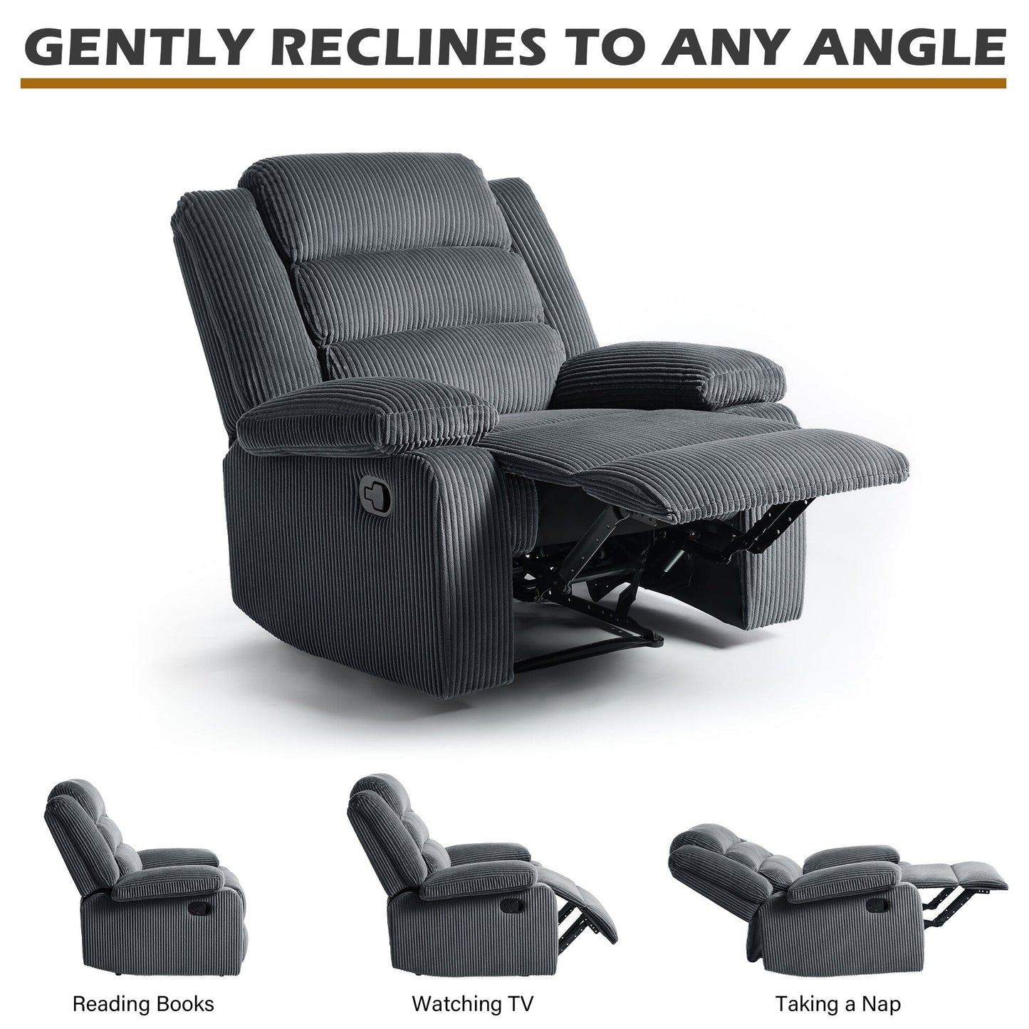 Poltrona reclinabile manuale classica con schienale a spinta e rivestimento in velluto a coste (set da 2)