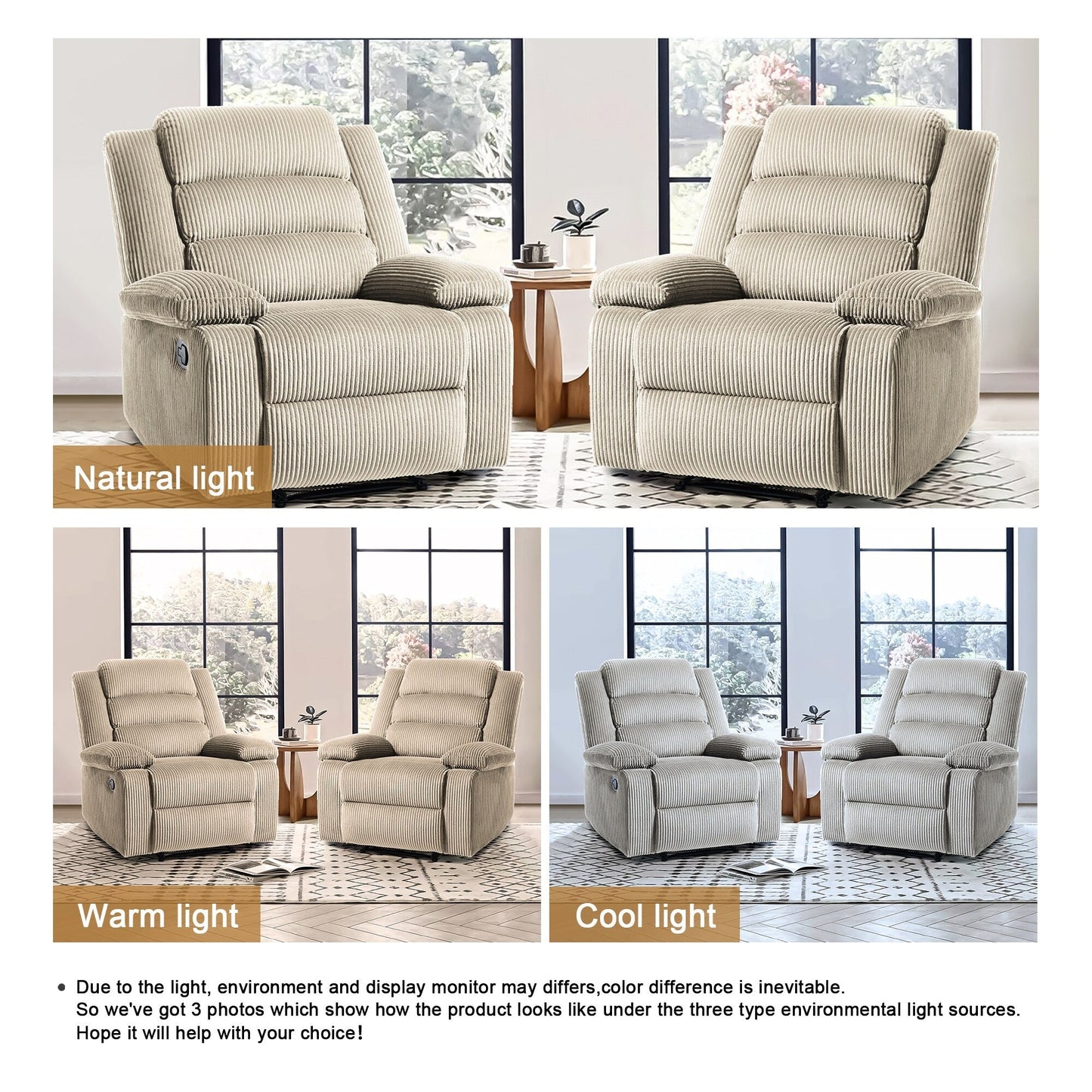 Poltrona reclinabile manuale classica con schienale a spinta e rivestimento in velluto a coste (set da 2)