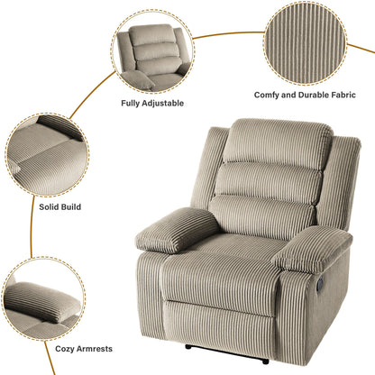 Poltrona reclinabile manuale classica con schienale a spinta e rivestimento in velluto a coste (set da 2)