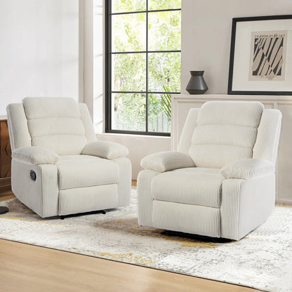 Poltrona reclinabile manuale classica con schienale a spinta e rivestimento in velluto a coste (set da 2)