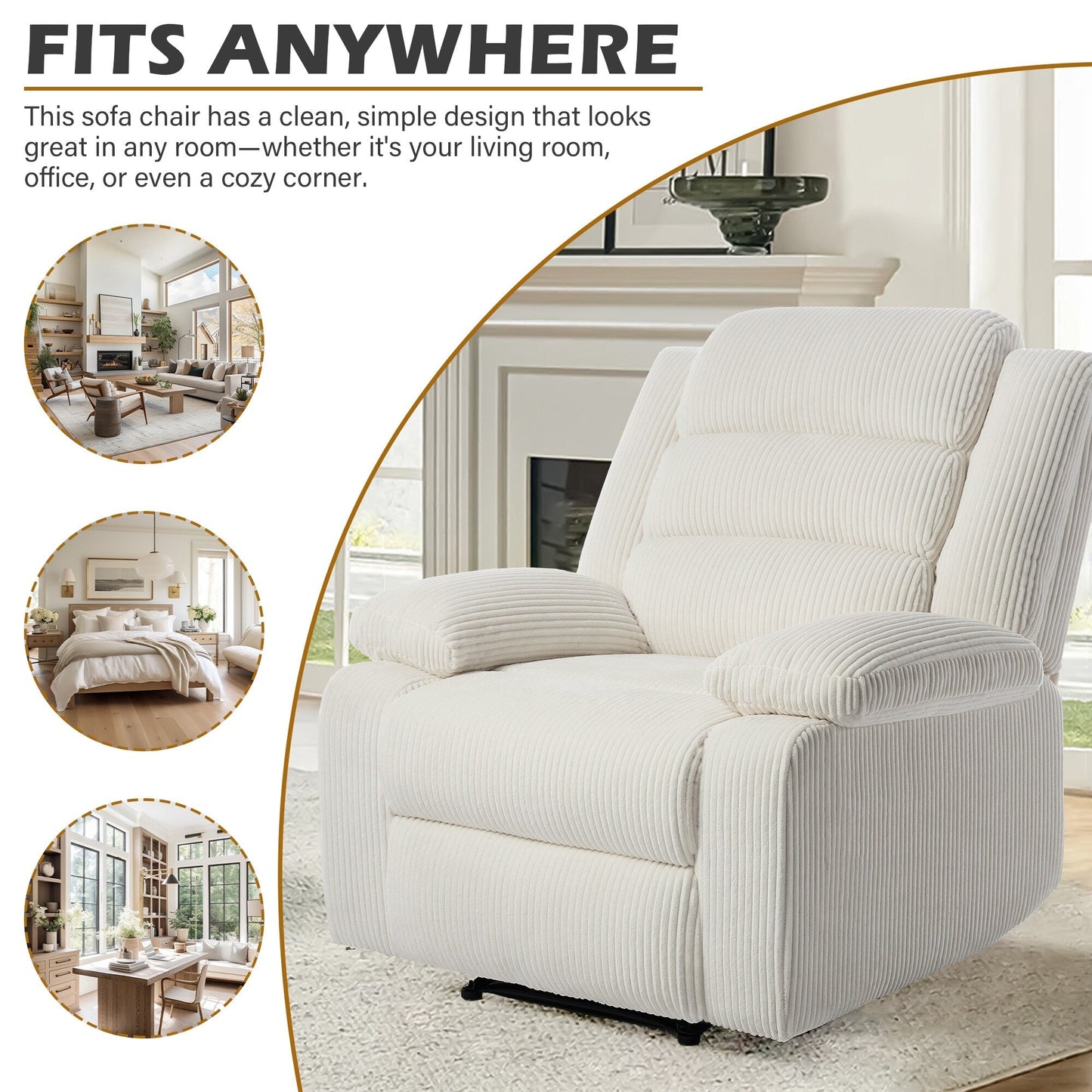 Poltrona reclinabile manuale classica con schienale a spinta e rivestimento in velluto a coste (set da 2)