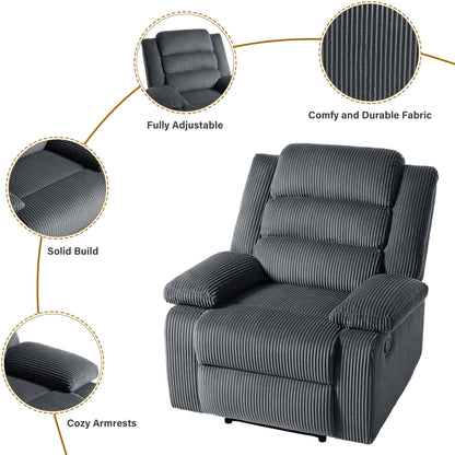 Poltrona reclinabile manuale classica con schienale a spinta e rivestimento in velluto a coste (set da 2)