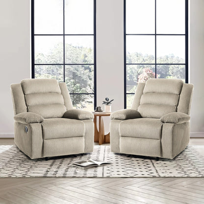 Poltrona reclinabile manuale classica con schienale a spinta e rivestimento in velluto a coste (set da 2)