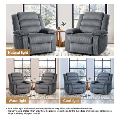 Poltrona reclinabile manuale classica con schienale a spinta e rivestimento in velluto a coste (set da 2)