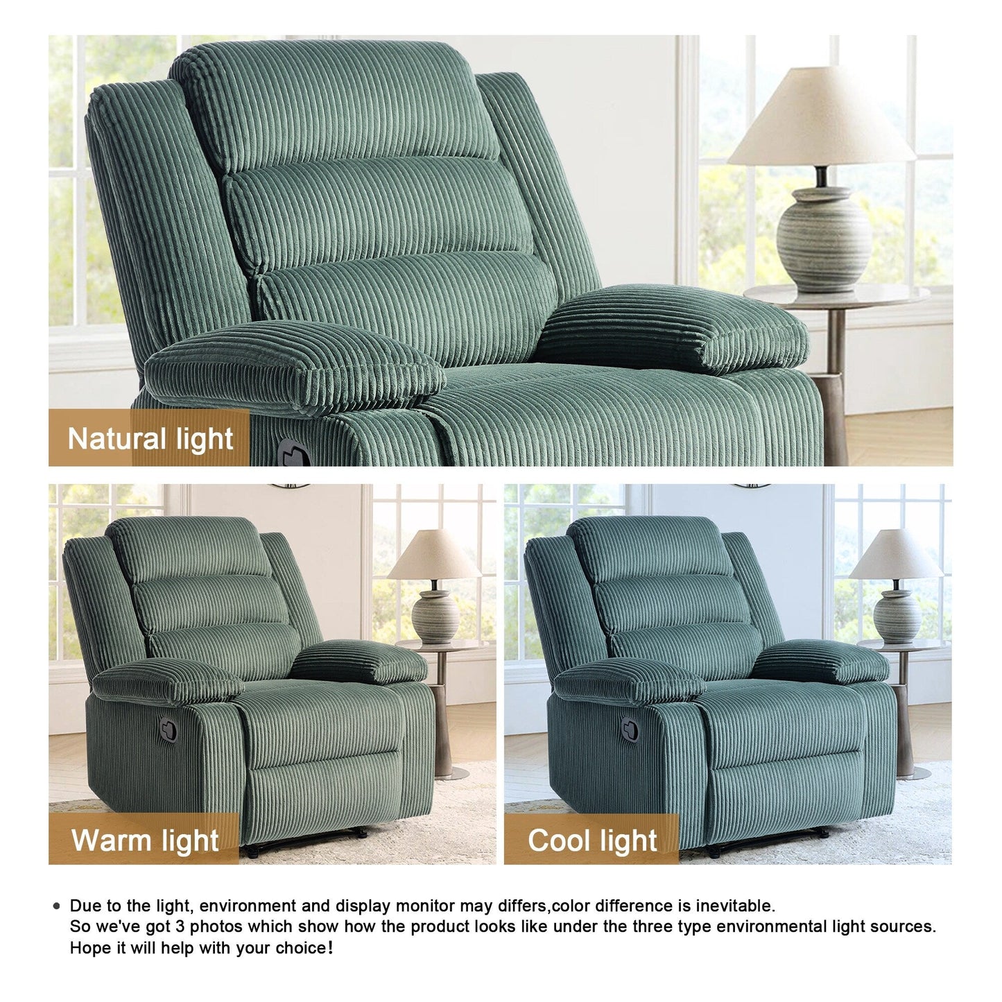 Poltrona reclinabile manuale classica con schienale a spinta e imbottitura in velluto a coste