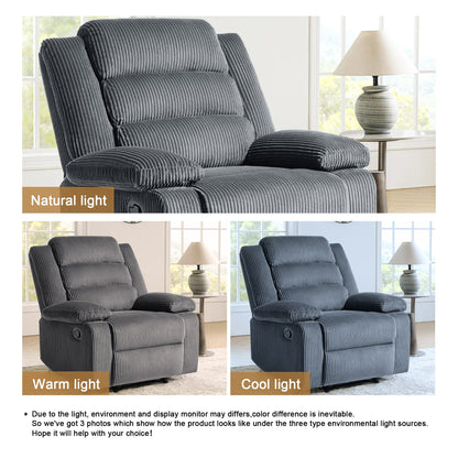 Poltrona reclinabile manuale classica con schienale a spinta e imbottitura in velluto a coste