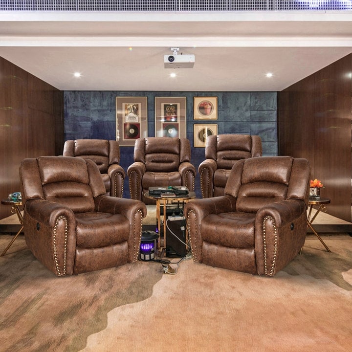 Poltrona reclinabile elettrica in pelle traspirante con porta USB per soggiorno e sala cinema