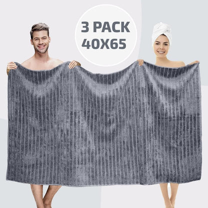 Set di 3 asciugamani turchi classici, teli da bagno in cotone e asciugamani a coste oversize, ultra morbidi e assorbenti, 40x65 cm