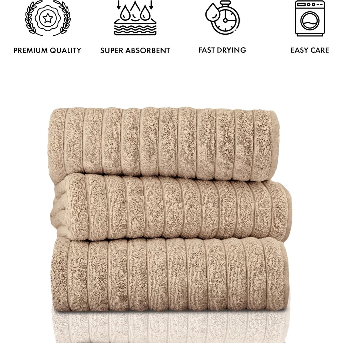 Set di 3 asciugamani turchi classici, teli da bagno in cotone e asciugamani a coste oversize, ultra morbidi e assorbenti, 40x65 cm