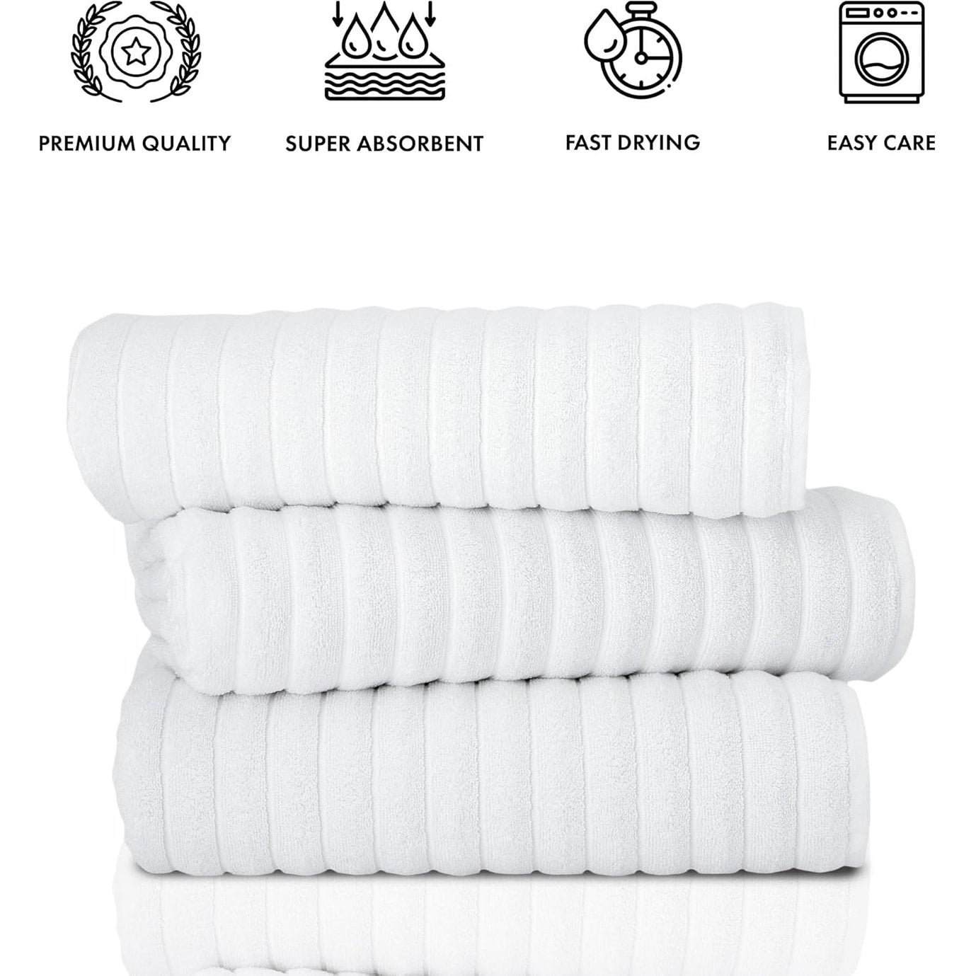 Set di 3 asciugamani turchi classici, teli da bagno in cotone e asciugamani a coste oversize, ultra morbidi e assorbenti, 40x65 cm