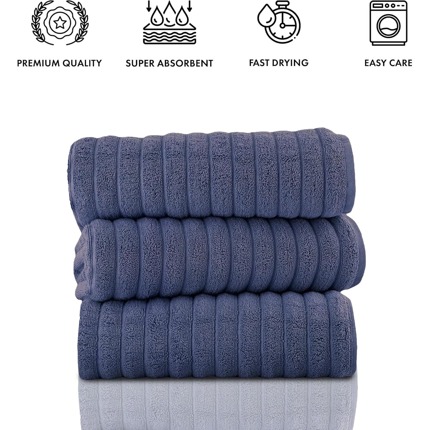 Set di 3 asciugamani turchi classici, teli da bagno in cotone e asciugamani a coste oversize, ultra morbidi e assorbenti, 40x65 cm