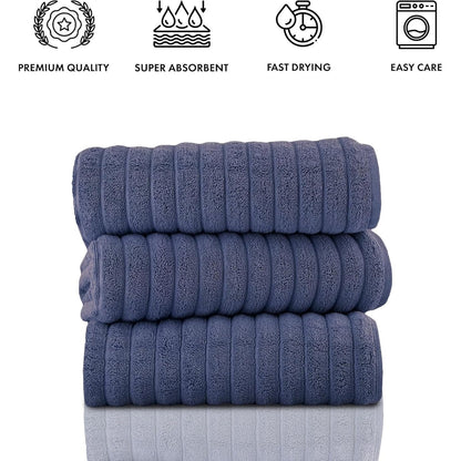 Set di 3 asciugamani turchi classici, teli da bagno in cotone e asciugamani a coste oversize, ultra morbidi e assorbenti, 40x65 cm