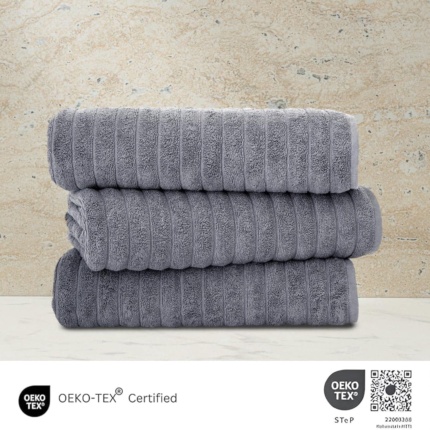 Set di 3 asciugamani turchi classici, teli da bagno in cotone e asciugamani a coste oversize, ultra morbidi e assorbenti, 40x65 cm