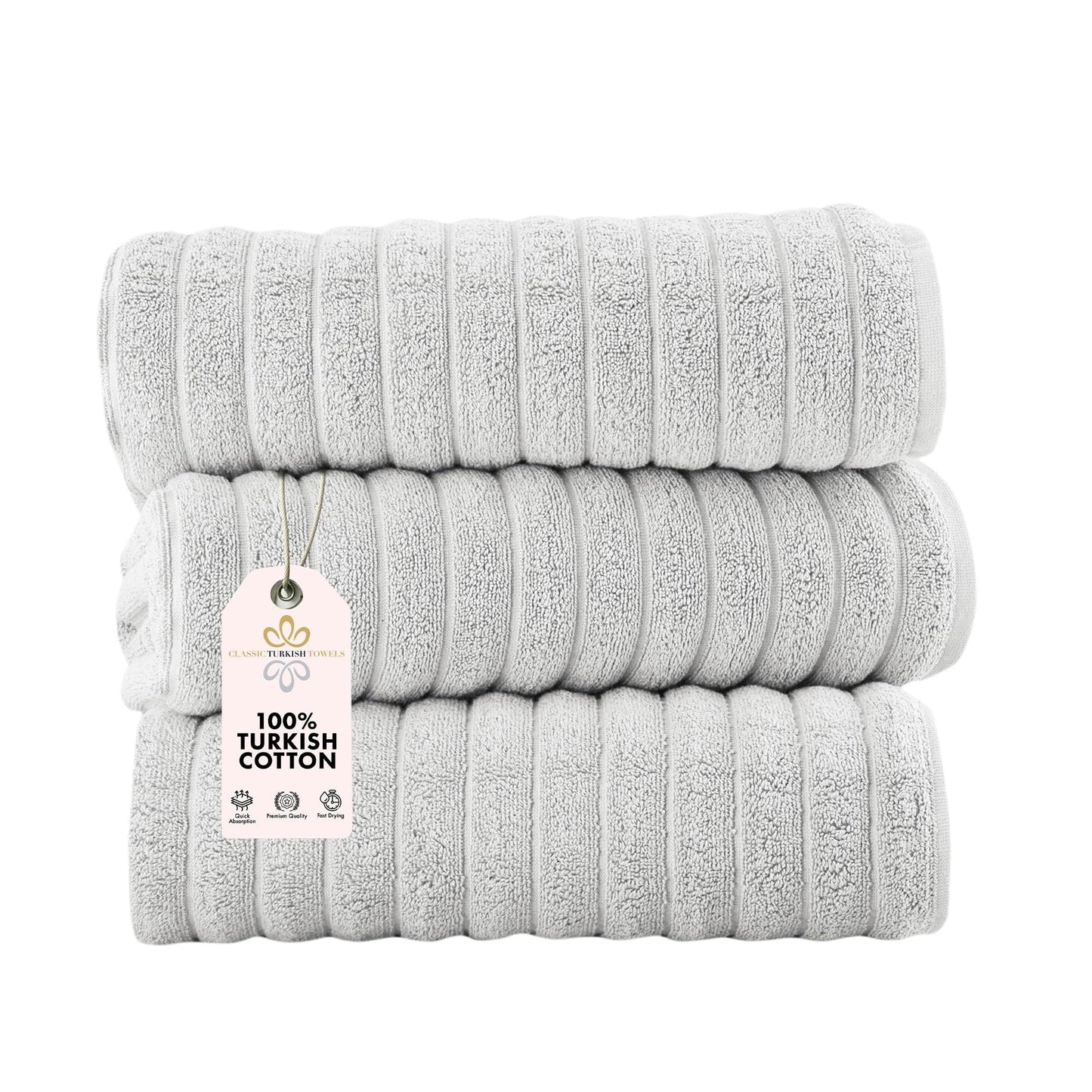 Set di 3 asciugamani turchi classici, teli da bagno in cotone e asciugamani a coste oversize, ultra morbidi e assorbenti, 40x65 cm