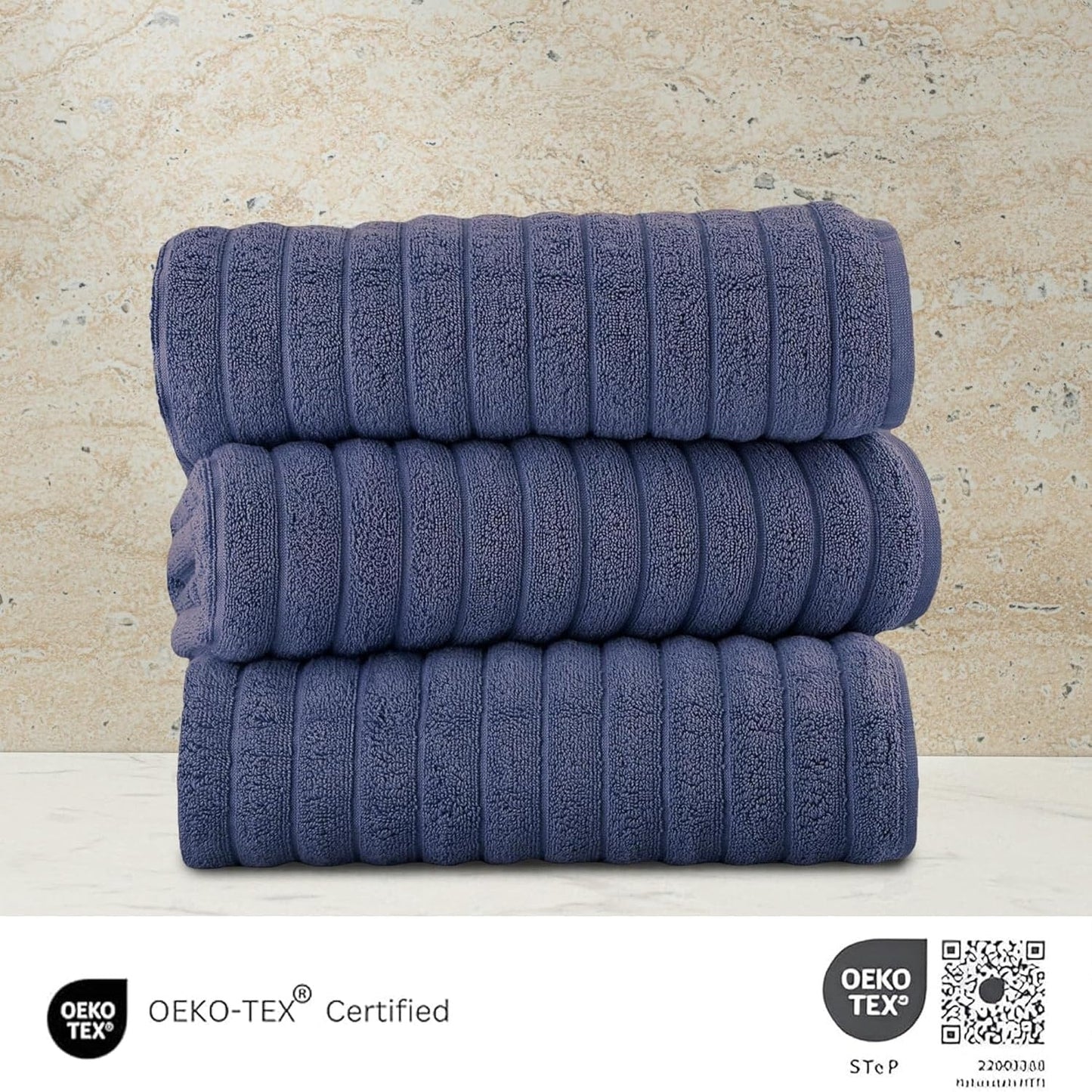 Set di 3 asciugamani turchi classici, teli da bagno in cotone e asciugamani a coste oversize, ultra morbidi e assorbenti, 40x65 cm