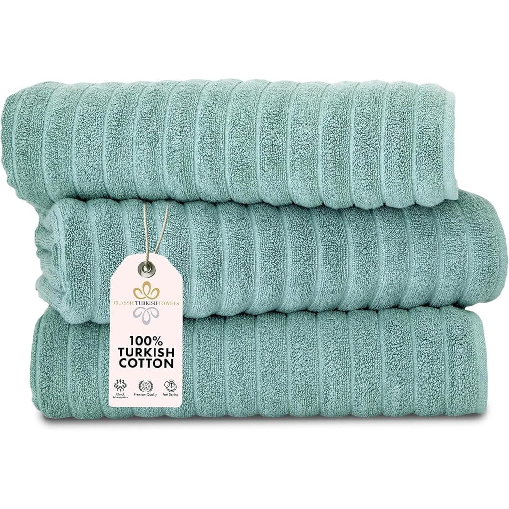 Set di 3 asciugamani turchi classici, teli da bagno in cotone e asciugamani a coste oversize, ultra morbidi e assorbenti, 40x65 cm