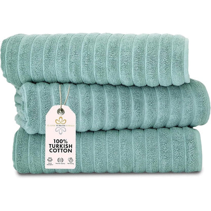 Set di 3 asciugamani turchi classici, teli da bagno in cotone e asciugamani a coste oversize, ultra morbidi e assorbenti, 40x65 cm