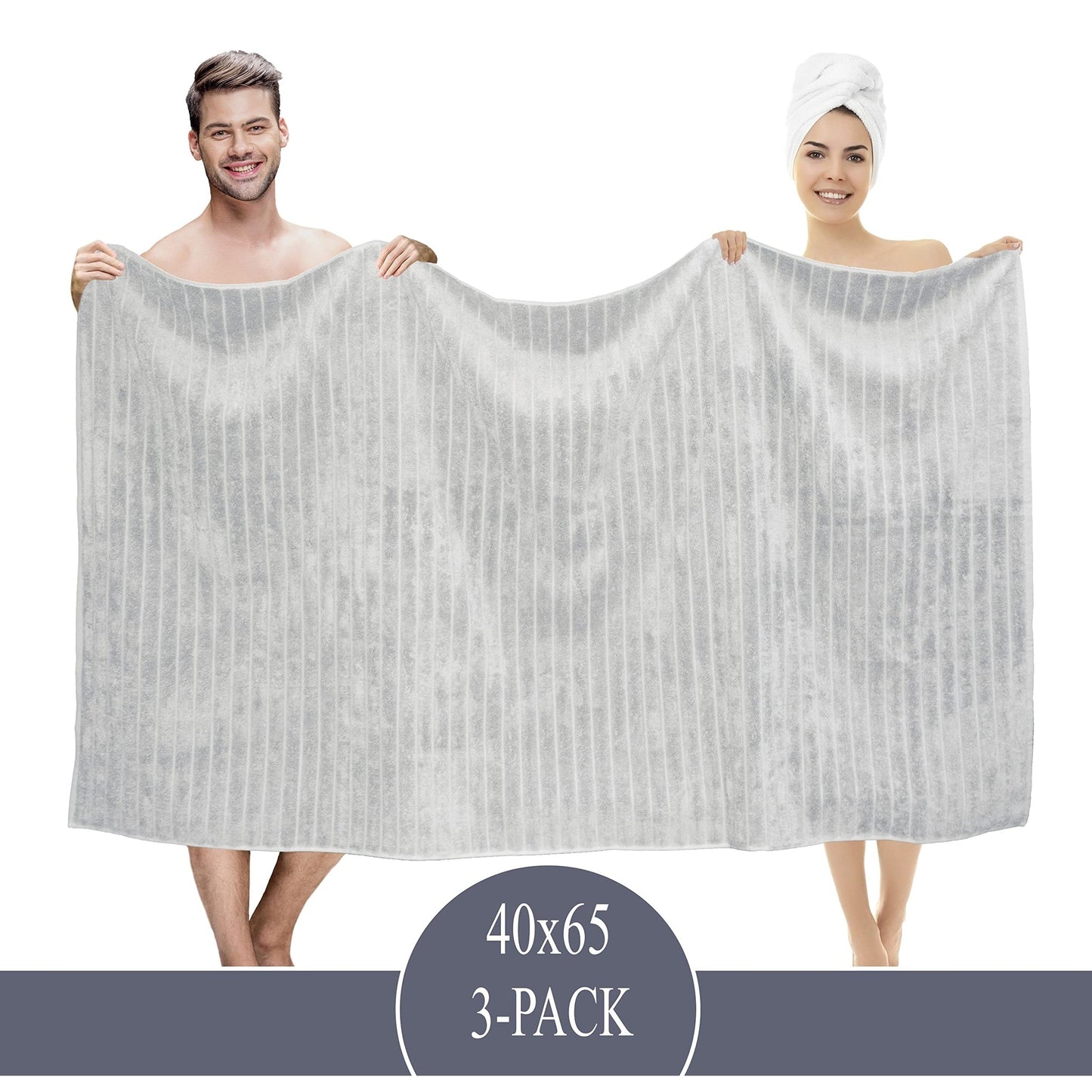 Set di 3 asciugamani turchi classici, teli da bagno in cotone e asciugamani a coste oversize, ultra morbidi e assorbenti, 40x65 cm