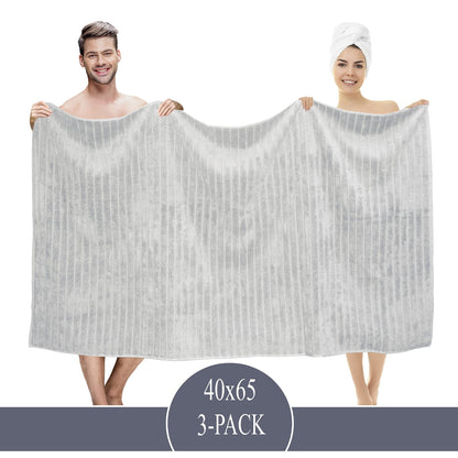 Set di 3 asciugamani turchi classici, teli da bagno in cotone e asciugamani a coste oversize, ultra morbidi e assorbenti, 40x65 cm