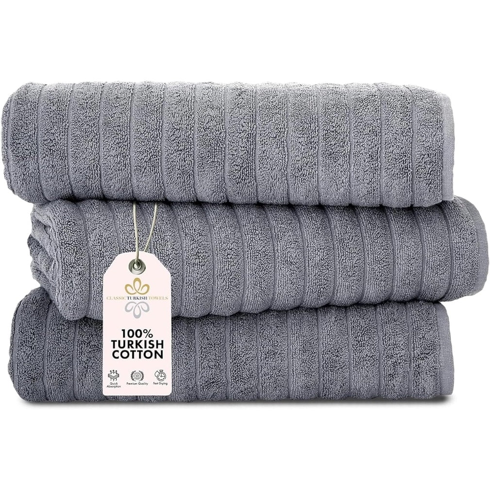 Set di 3 asciugamani turchi classici, teli da bagno in cotone e asciugamani a coste oversize, ultra morbidi e assorbenti, 40x65 cm