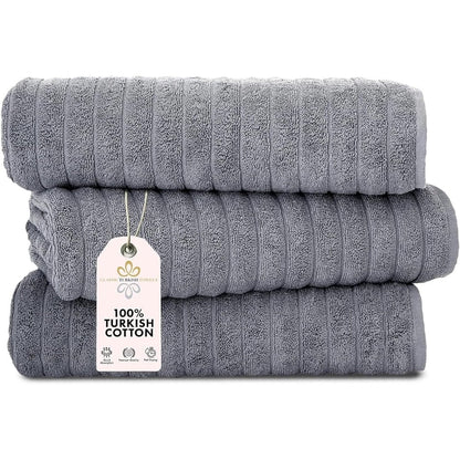 Set di 3 asciugamani turchi classici, teli da bagno in cotone e asciugamani a coste oversize, ultra morbidi e assorbenti, 40x65 cm