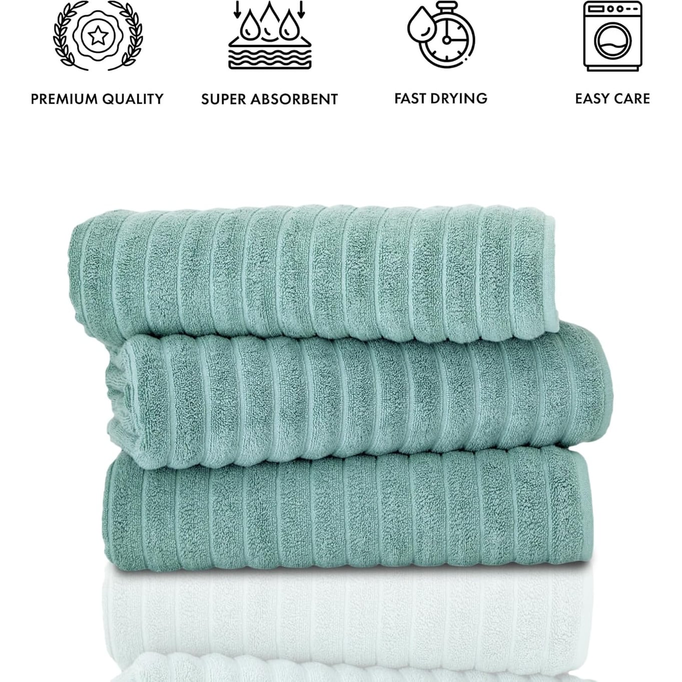 Set di 3 asciugamani turchi classici, teli da bagno in cotone e asciugamani a coste oversize, ultra morbidi e assorbenti, 40x65 cm