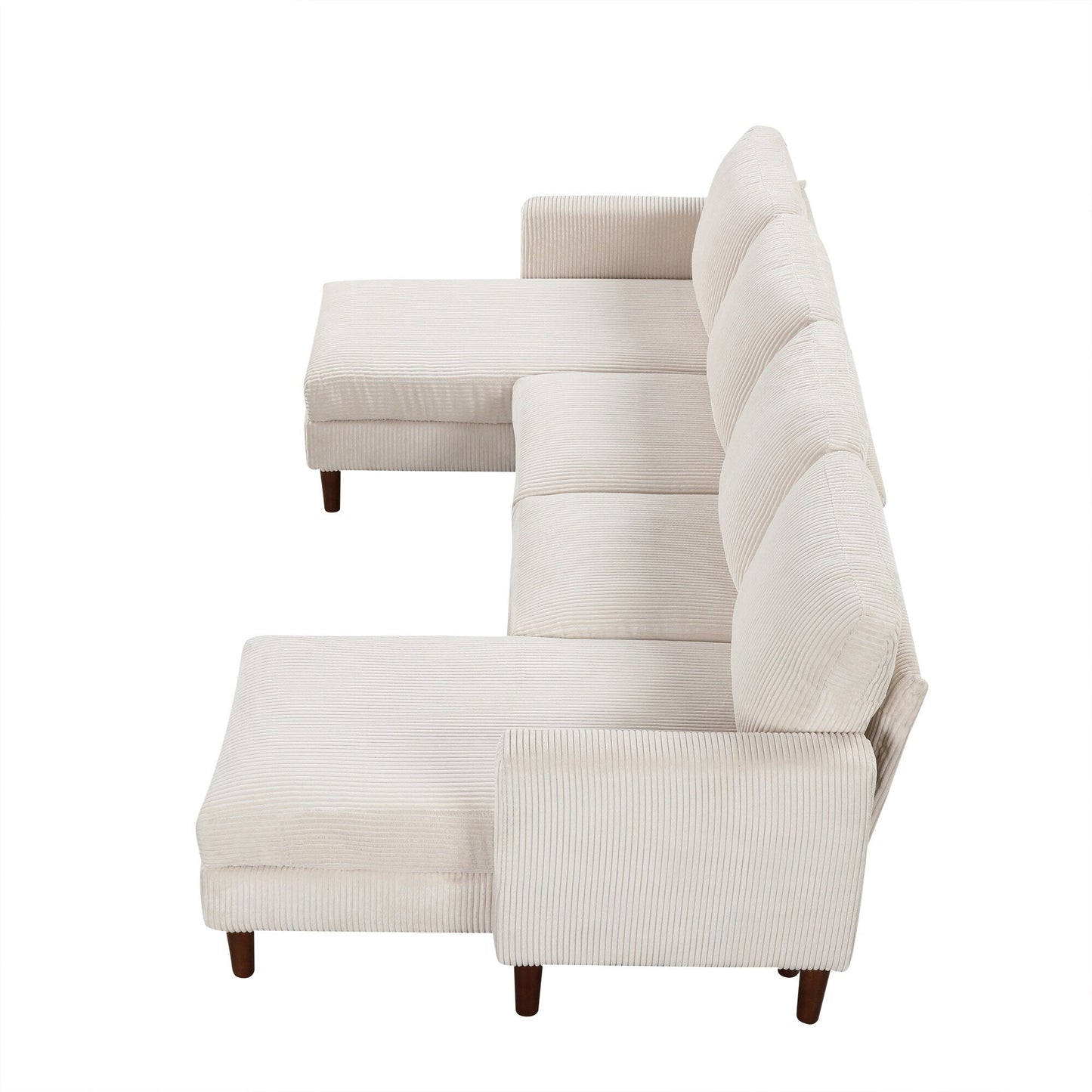 Divano componibile classico a 4 posti a forma di U con cuscini rimovibili e gambe in legno massello per soggiorno e studio