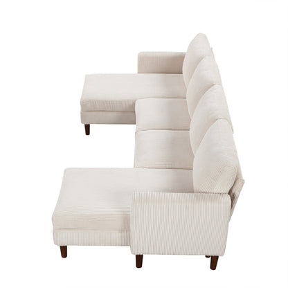 Divano componibile classico a 4 posti a forma di U con cuscini rimovibili e gambe in legno massello per soggiorno e studio