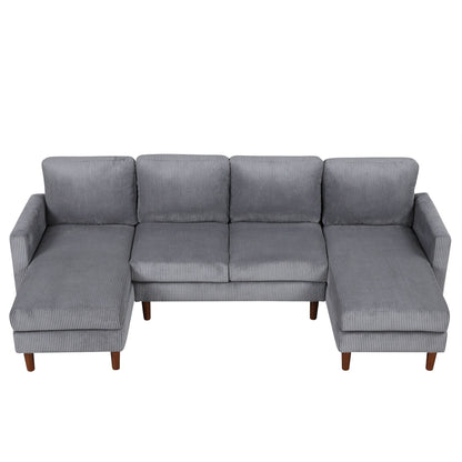 Divano componibile classico a 4 posti a forma di U con cuscini rimovibili e gambe in legno massello per soggiorno e studio