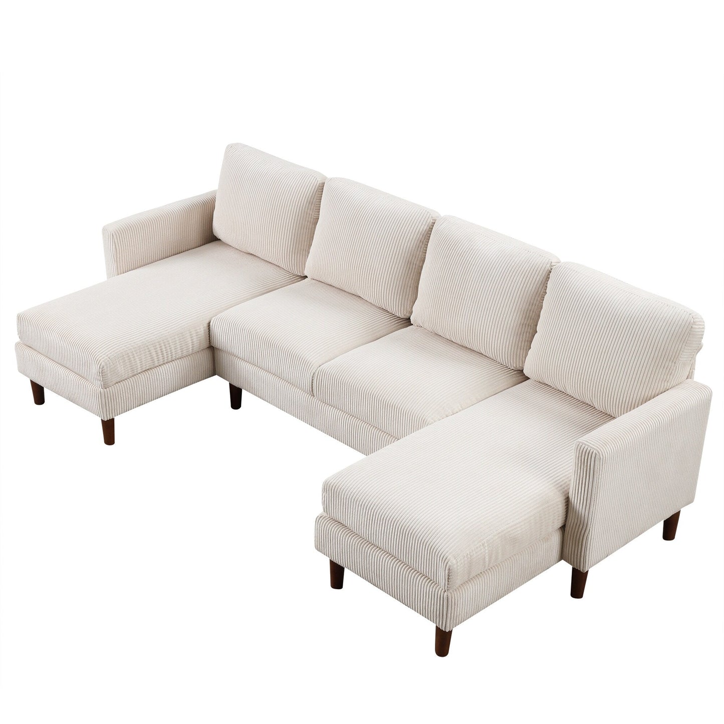 Divano componibile classico a 4 posti a forma di U con cuscini rimovibili e gambe in legno massello per soggiorno e studio