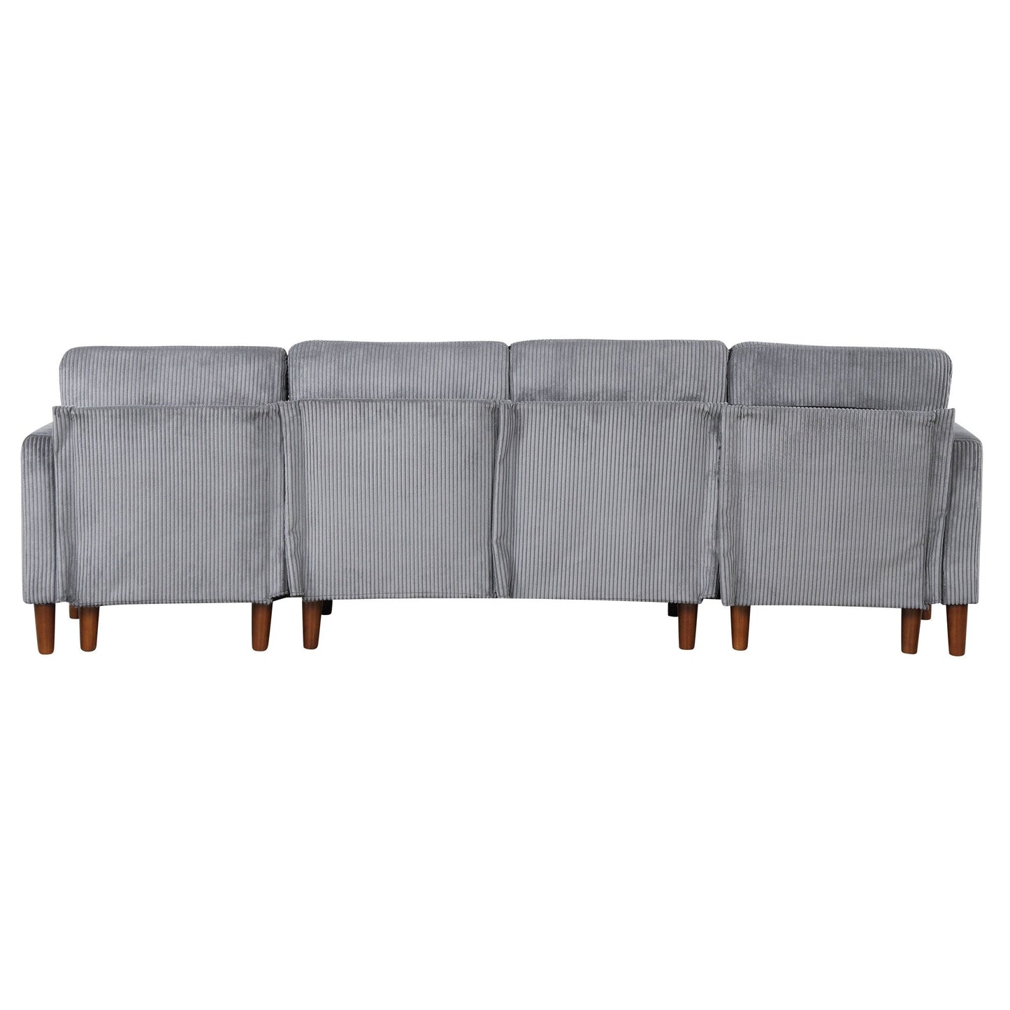 Divano componibile classico a 4 posti a forma di U con cuscini rimovibili e gambe in legno massello per soggiorno e studio