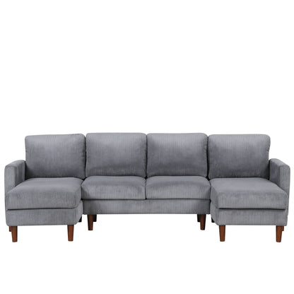 Divano componibile classico a 4 posti a forma di U con cuscini rimovibili e gambe in legno massello per soggiorno e studio