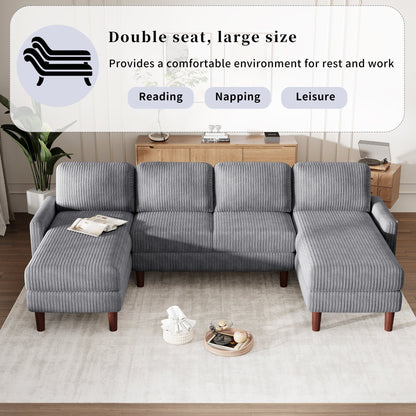 Divano componibile classico a 4 posti a forma di U con cuscini rimovibili e gambe in legno massello per soggiorno e studio