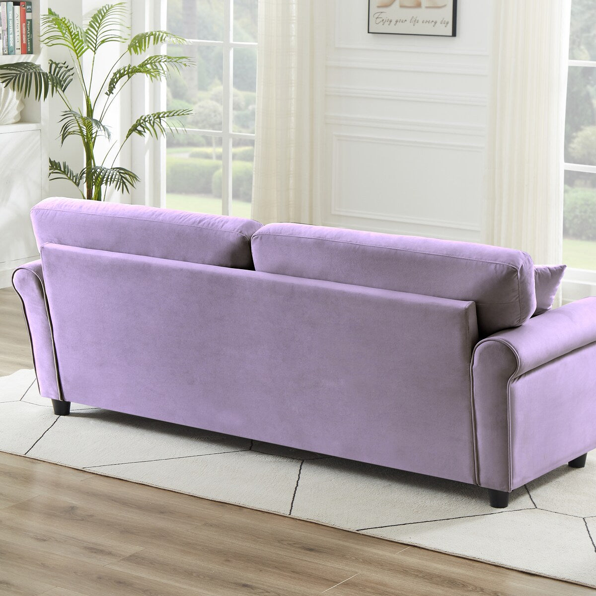 Divano classico in velluto con struttura in legno massello, divano imbottito, braccioli arrotondati