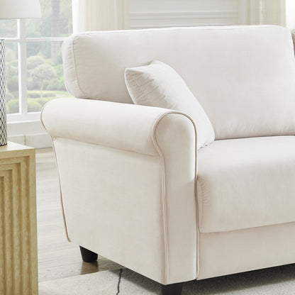 Divano classico in velluto con struttura in legno massello, divano imbottito, braccioli arrotondati