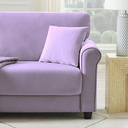 Divano classico in velluto con struttura in legno massello, divano imbottito, braccioli arrotondati