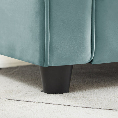 Divano classico in velluto con struttura in legno massello, divano imbottito, braccioli arrotondati